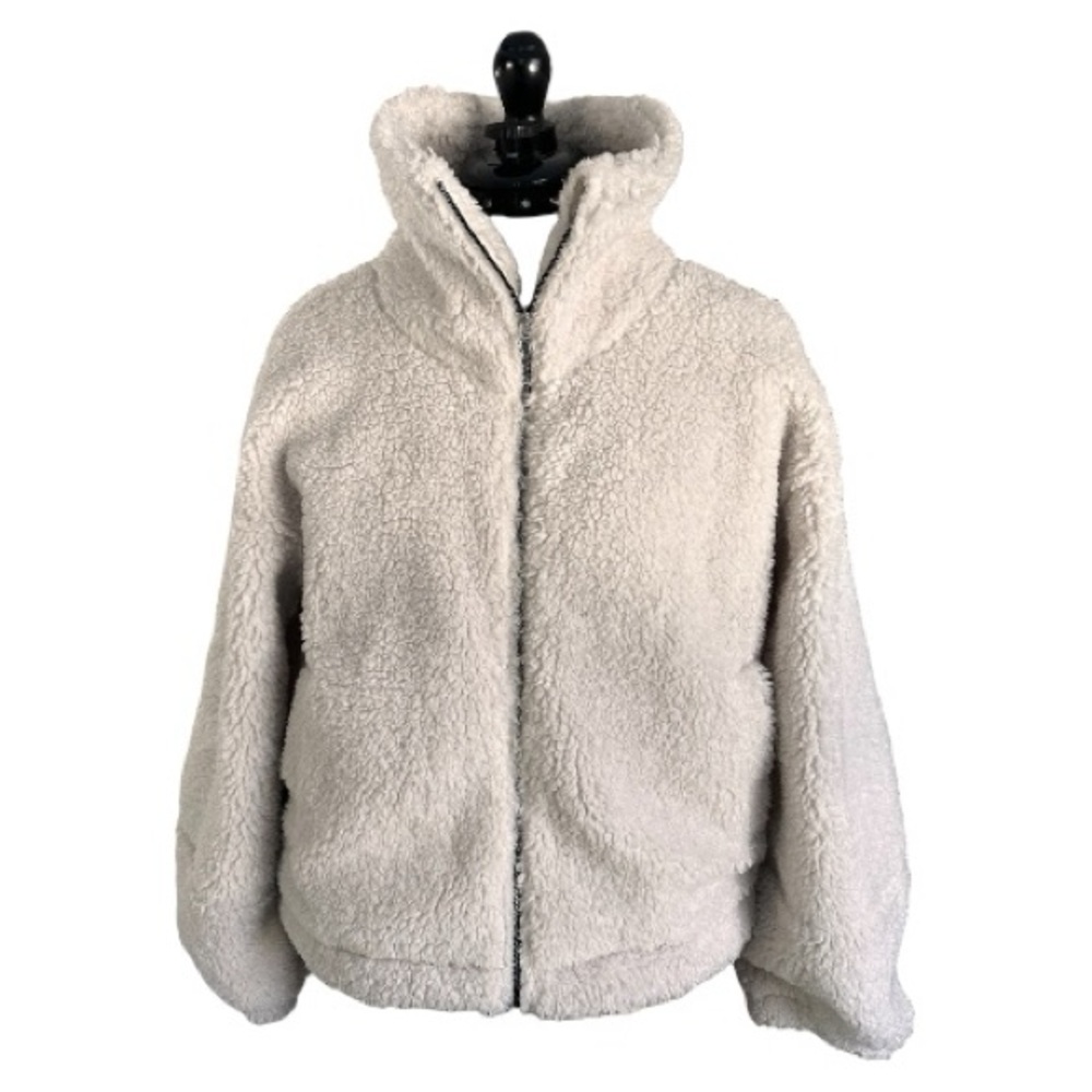 lululemon  Cream Teddy Sherpa Fleece Zip Up Cinchable Jacket Size 6